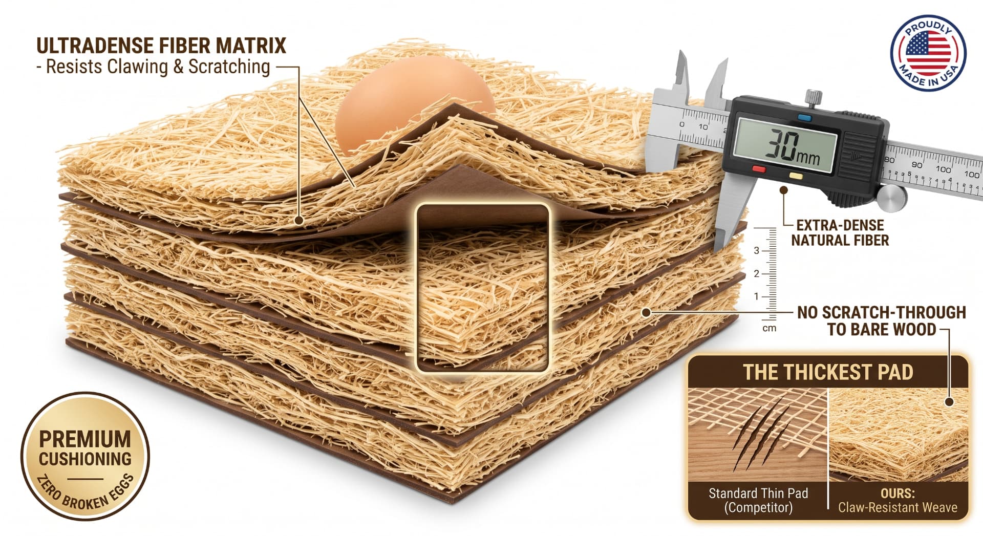 Stack of Frenga hemp nesting pads showing extra-dense natural fiber construction